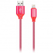 Кабель Smartbuy iK-12NS, USB(AМ) - Lightning(M), для Apple в оплетке, 2A output, 1 м, белый, красный
