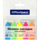 Информ. флажки 12х45 мм OfficeSpace Стрелки 5 цв. неон по 20 л пластик