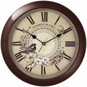 Часы настенные круглые Troyka 29 см, кварцевые, плавный .ход, бордовая рамка.	