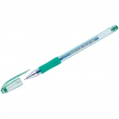 Ручка гелевая CROWN Hi-Jell Needle Grip 0,7 мм прозрач. корпус резин. упор, зеленая