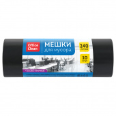 Мешок для мусора 240 л 55 мкм OfficeClean ПВД уп-10 шт, 90х130 см, черные, в рулоне