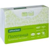Бумажное полотенце OfficeClean Professional Z сложение 190 л 21х23 см 2-сл. белое с тиснением.