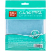 Салфетка для стекол и оптики OfficeClean 30х30 см, плотная микрофибра, синяя