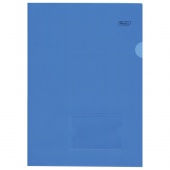 Папка-уголок плотный пластик А4 0,18 мм, с карманом для визитки Хатбер синий