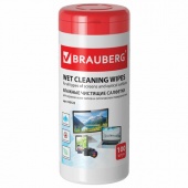 Чистящие салфетки Brauberg для экранов и оптики в пласт. банке 100 шт