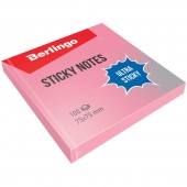 Бумага д/заметок 75х75 мм Berlingo Ultra Sticky 100 л повышенной клейкости пастель розовый с липк. краем