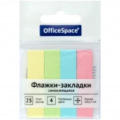 Информ. флажки 12х50 мм OfficeSpace 4 цв. пастель по 25 л бумажные, в пласт. блистере