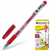 Ручка гелевая Brauberg Geller 0,5 мм игольч. стержень, с резин. гриппом, корпус прозрач, красная