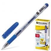 Ручка гелевая Brauberg Geller 0,5 мм игольч. стержень, с резин. гриппом, корпус прозрач, синяя