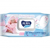 Салфетки влажные детские Aura ULTRA COMFORT с алое уп-100 шт, клапан