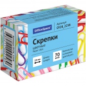 Скрепки канц. 28 мм OfficeSpace 70 шт. цветные с виниловым покрытием. 