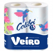 Бумажное полотенце бытовое в рулоне Veiro Colibri  3-сл, белые с тиснением, 13,5 м/рул. Цена за уп-2 шт.