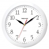 Часы настенные круглые Troyka 29 см, кварцевые, плавный ход, белые.	