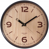 Часы настенные круглые Troyka 30,5 см. кварцевые, коричневая рамка
